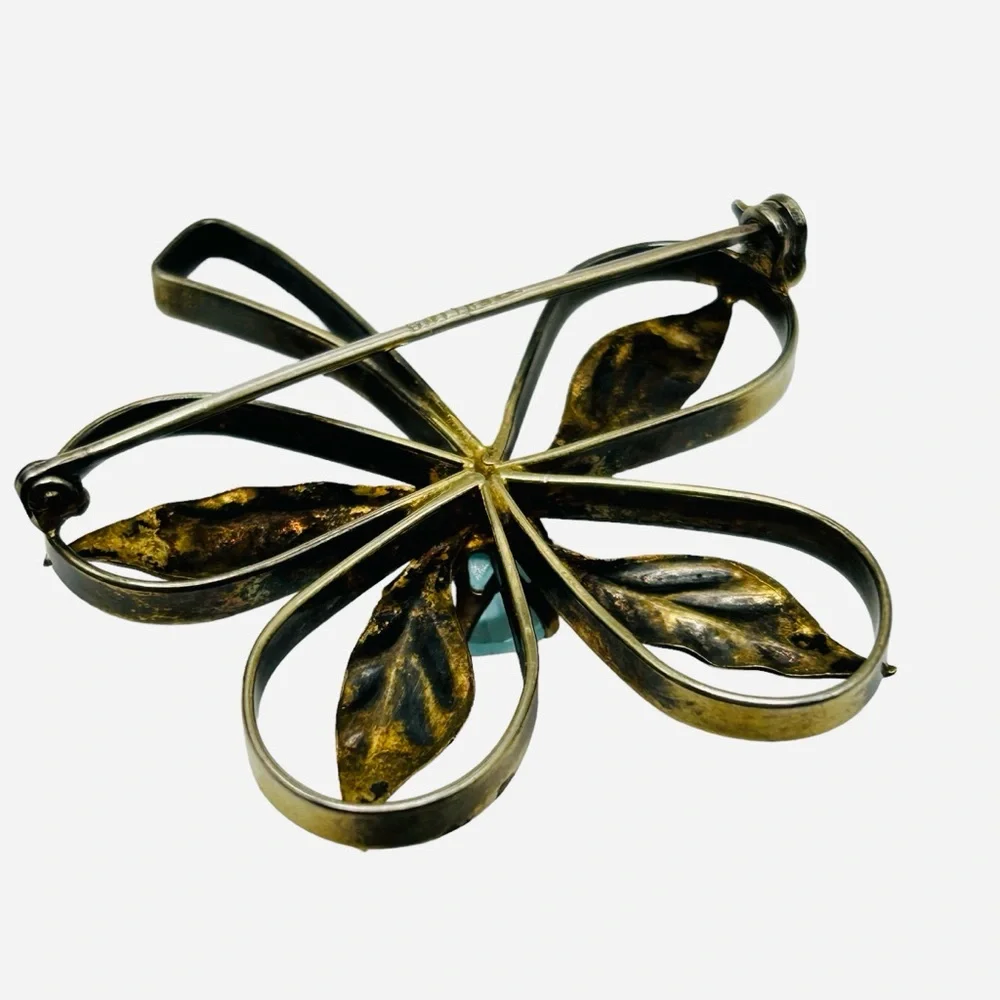 Vintage 1940's Sterling Glass Blue Zircon Brooch